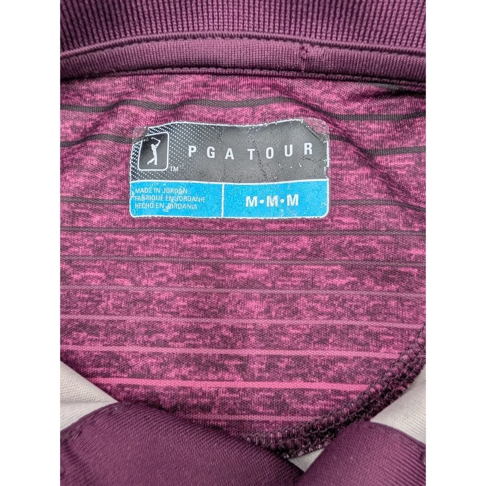 PG Tour Mens‎ Medium Burgundy Striped Golf Polo Shirt M